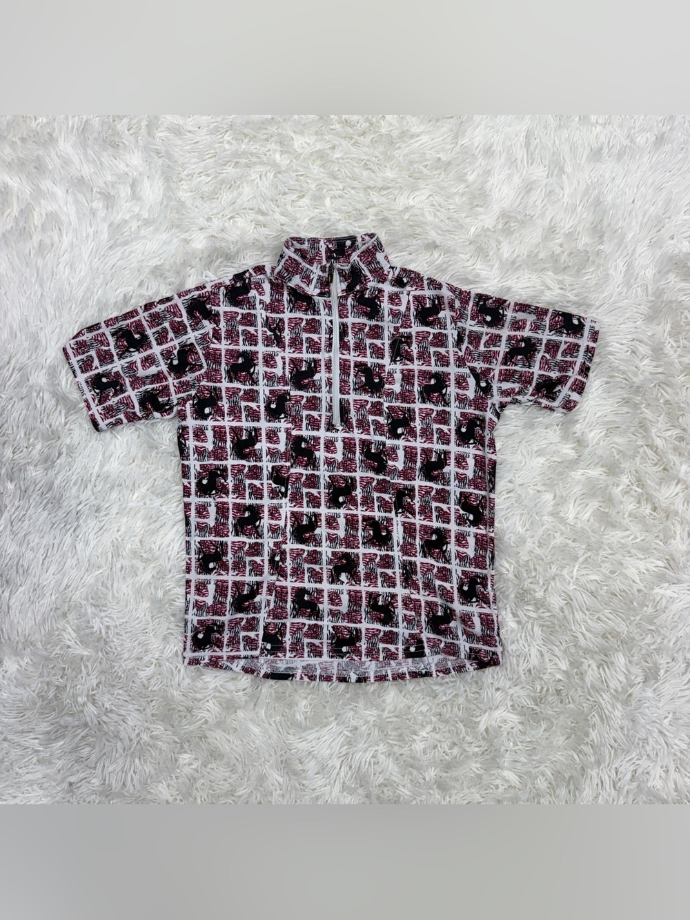 Child’s Large Red Horse Pattern Kerrits Short Sleeve Horseback Riding Sunshirt